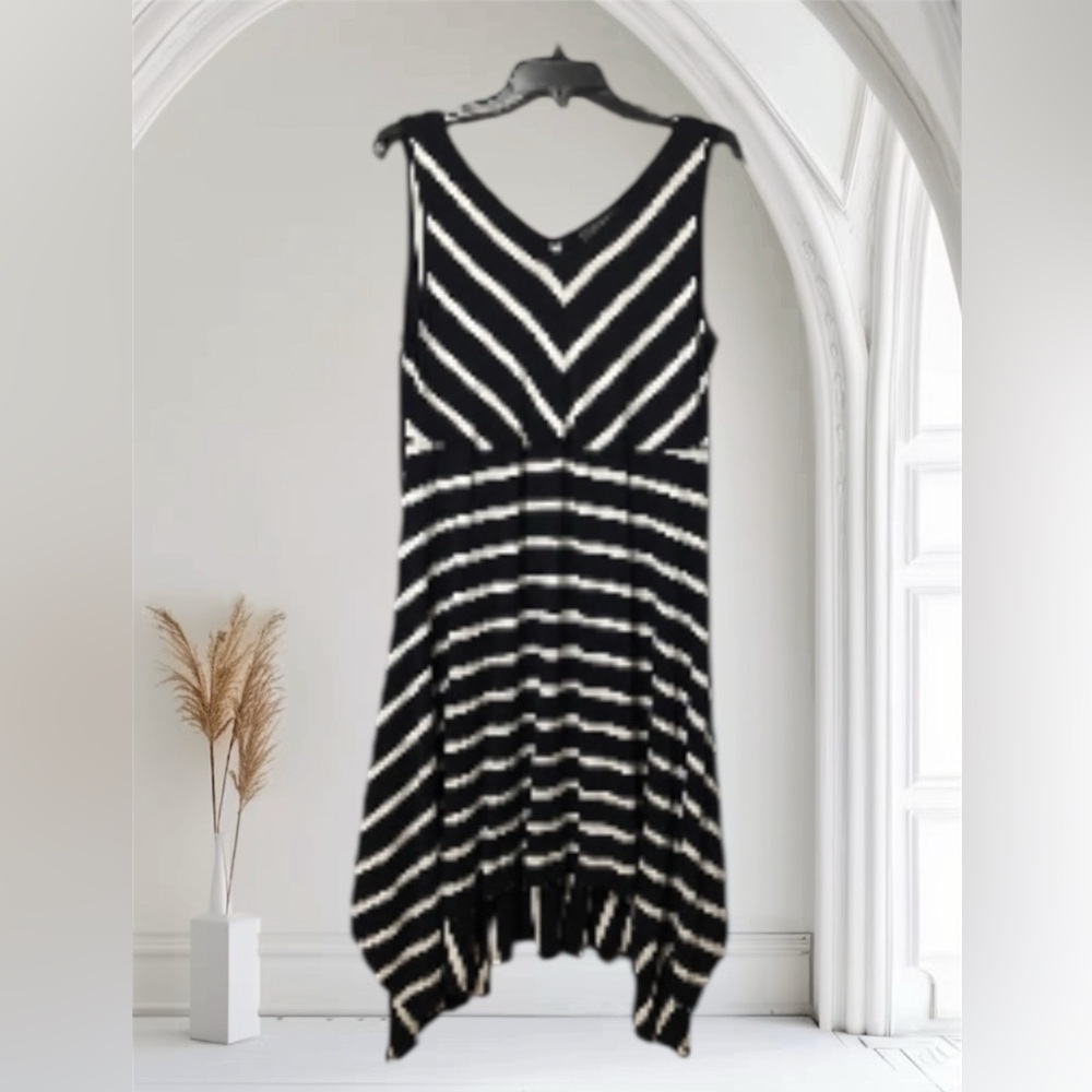 Lane Bryant Black White Stripes Asymmetrical Hem V Neck Sundress Sun dress 14 1X
